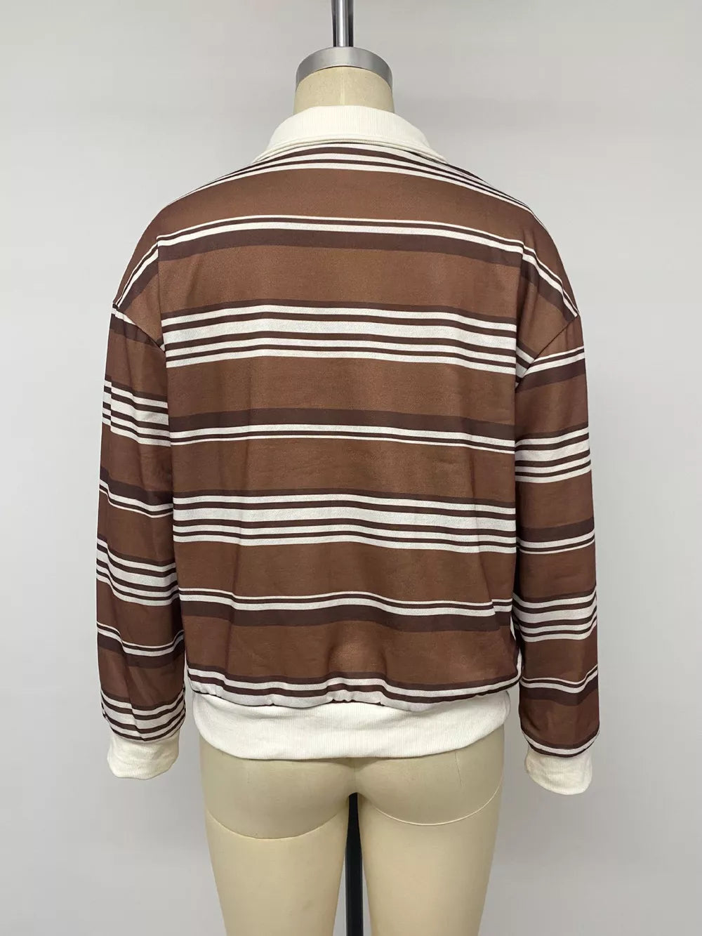 Striped Dropped Shoulder Sweatshirt in Coffee Brown, view 13