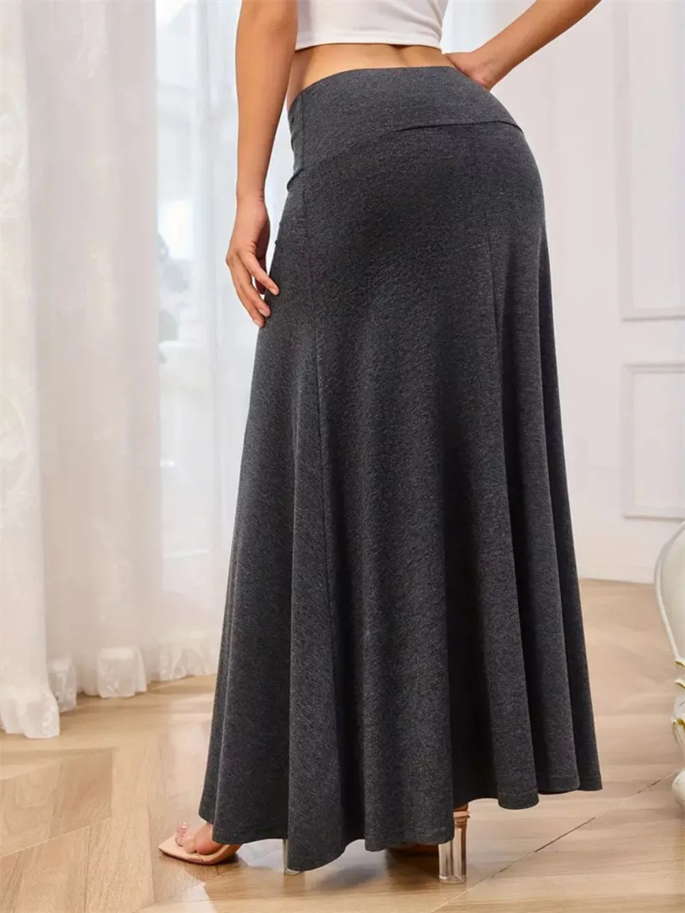 Flowy Maxi Skirt With Wide Waistband, close-up detail