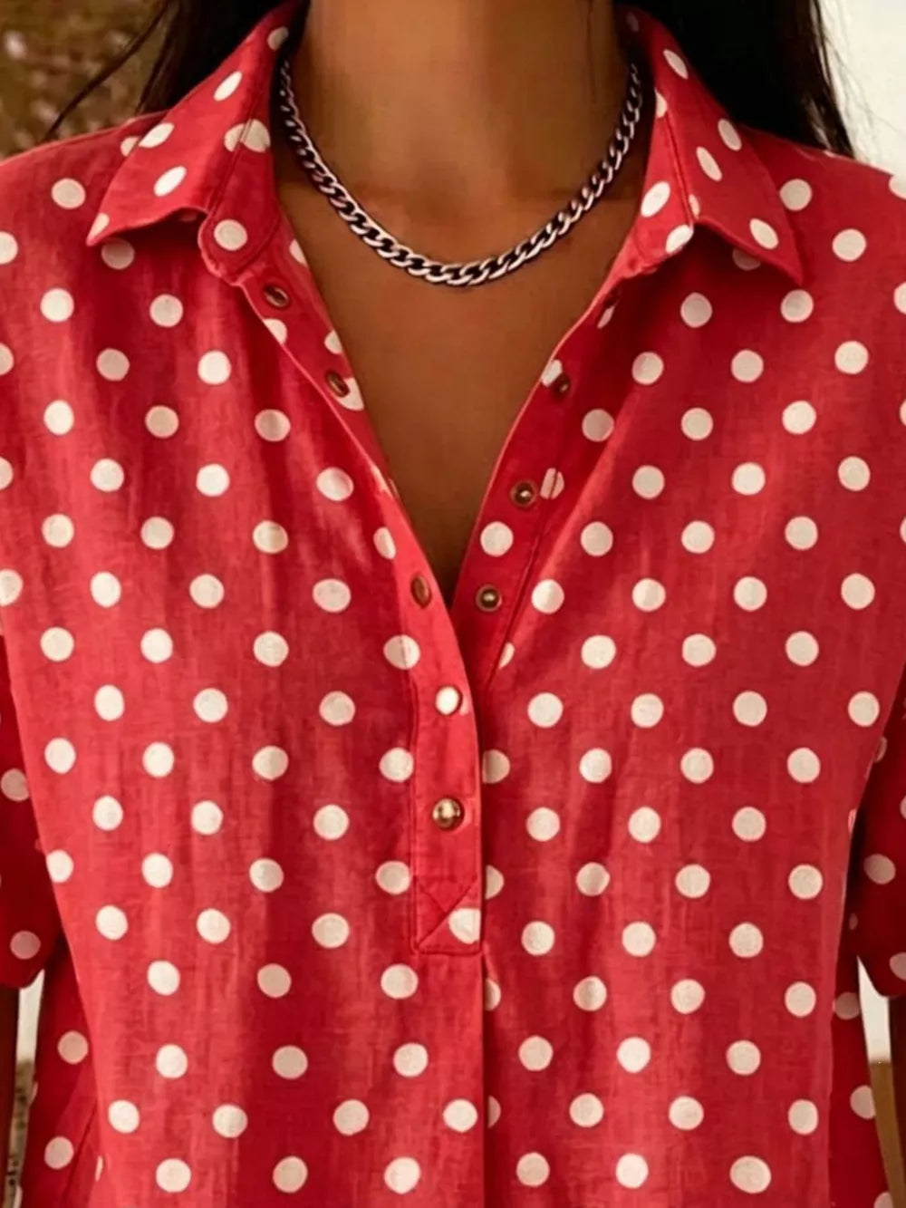 Full Size Polka Dot Short Sleeve Shirt Plus Size, alternate angle