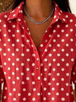 Full Size Polka Dot Short Sleeve Shirt Plus Size, alternate angle