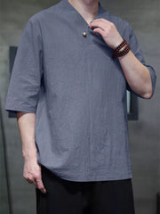 Men's Plus Size Solid 3/4 Sleeve Shirt, back view