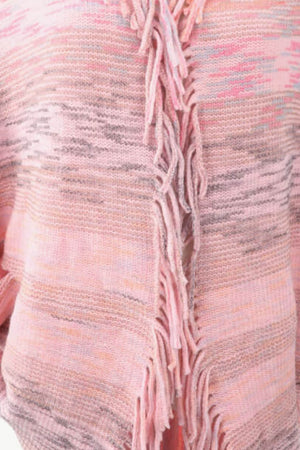 Blush pink acrylic cape with textured stripes and fringe detail