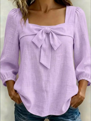 Full Size Bow Front Square Neck Blouse Plus Size, fit detail