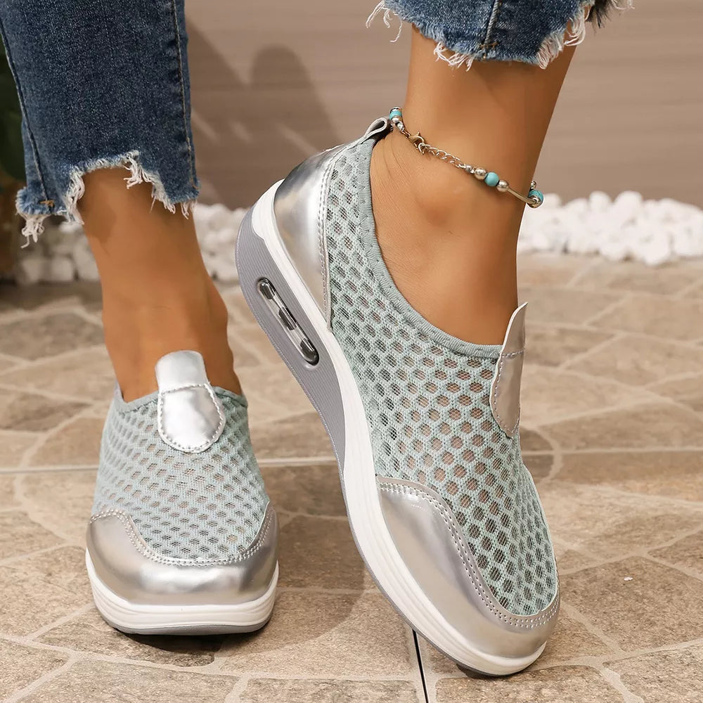 Round Toe Mesh Sneakers in Pink, alternate angle