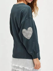 Heart Patch Long Sleeve Sweatshirt in Burgundy, product detail