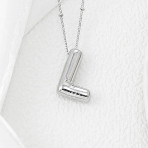Sculpted initial pendant necklace in silver with beaded chain, Style L