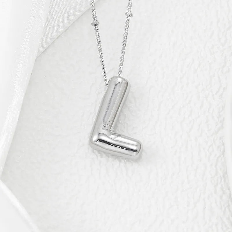 Sculpted initial pendant necklace in silver with beaded chain, Style L