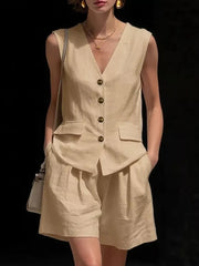 Full Size Sleeveless Vest And Shorts Set Plus Size, back view