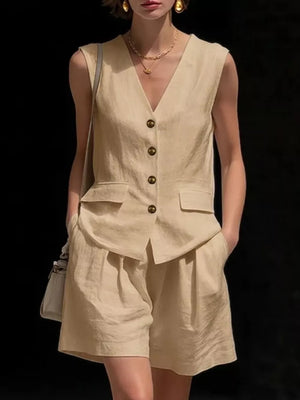 Full Size Sleeveless Vest And Shorts Set Plus Size, back view