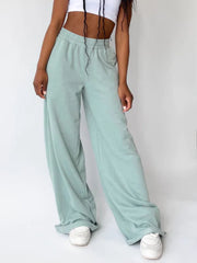 Light Green wide-leg lounge pants with elastic waistband and relaxed fit.