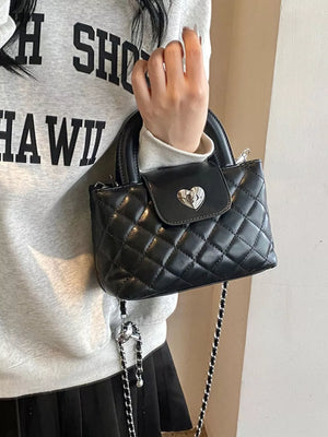 Quilted Heart Lock Crossbody Bag in Black, alternate angle