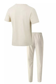 Men's Full Size Lace-up Front Top And Pants Set, fabric detail