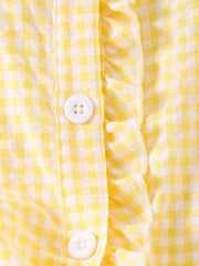 Children's Gingham Ruffle Collar Sleeveless Shirt in Yellow, model styling view