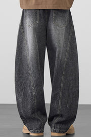 Men's dark gray oversized wide-leg jeans made of 100% cotton with a washed look.