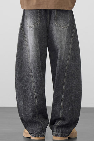 Men's dark gray oversized wide-leg jeans made of 100% cotton with a washed look.