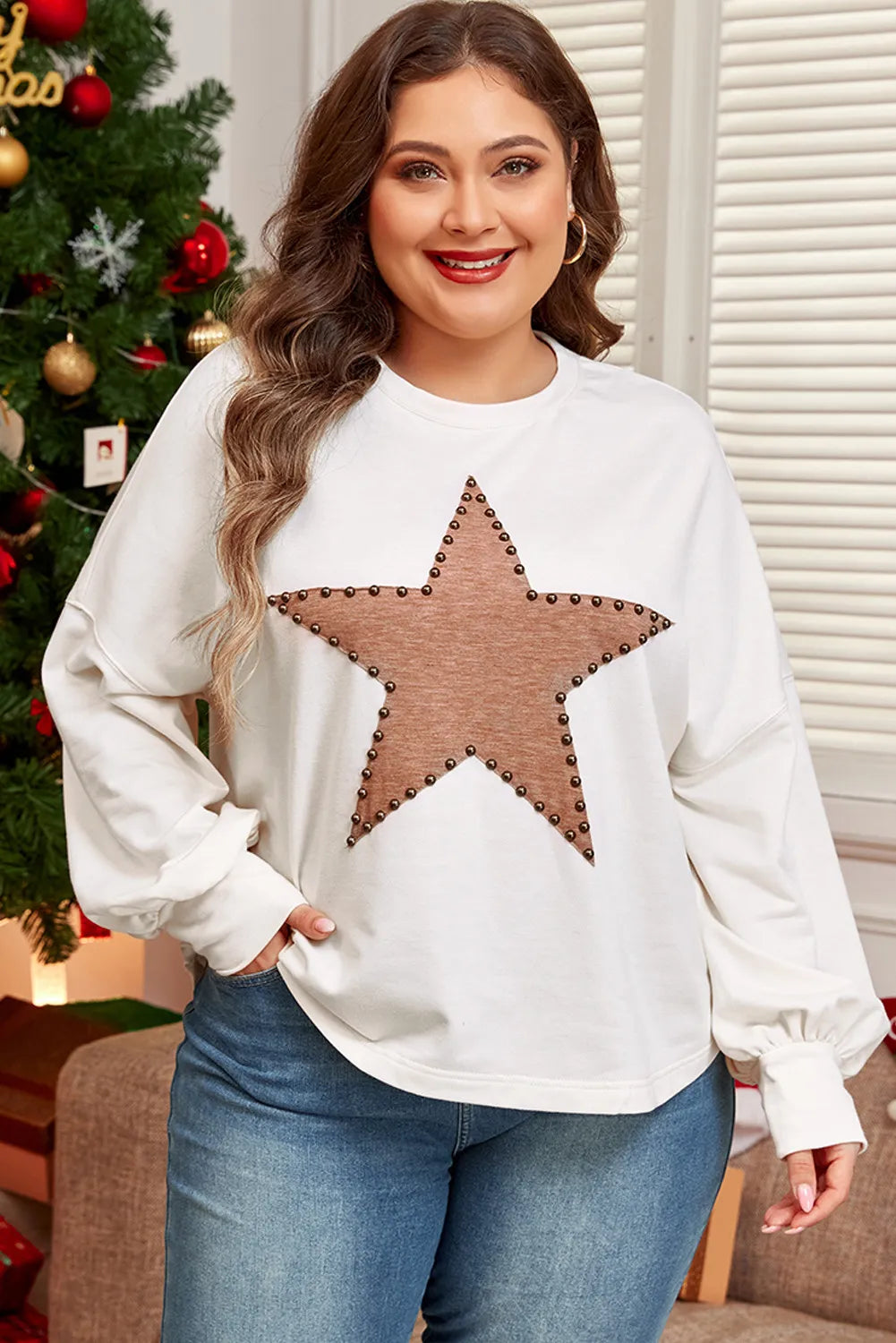White relaxed fit sweatshirt with studded star detail
