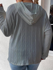 Light blue textured knit raglan hoodie with diamond pattern detail