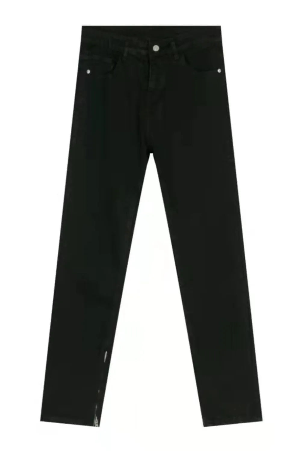 Black denim trousers with zip hem detail