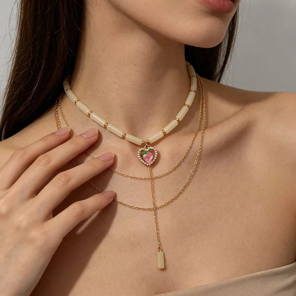 18k Gold-plated Layered Heart Pendant Necklace in Gold, side view