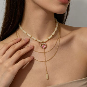 18k Gold-plated Layered Heart Pendant Necklace in Gold, side view