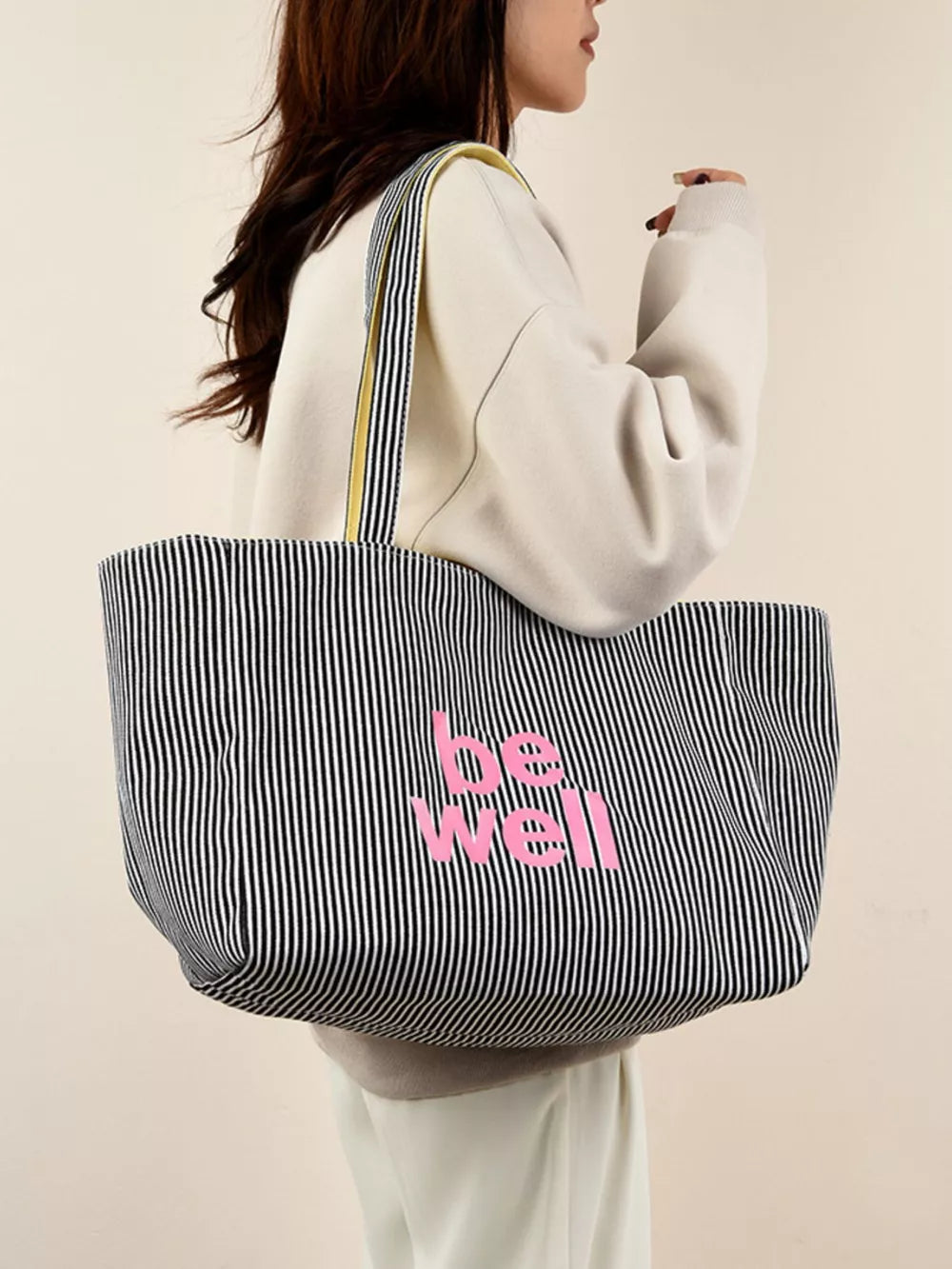 Striped Canvas Duffel Bag, fabric detail