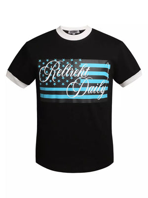 Men's Us Flag Graphic Round Neck T-shirt in Black, front view