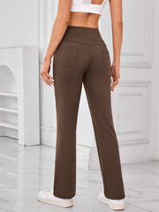 Brown flared leg activewear pants with pocket detail