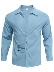 Light blue long-sleeve men's casual shirt with button details