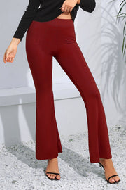 Sculpted flare leggings in wine, high-waisted, form-fitting with a flared hem.
