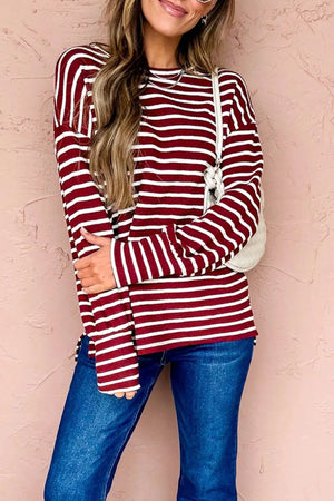 Stripe Drop Shoulder Long Sleeve Top, close-up detail