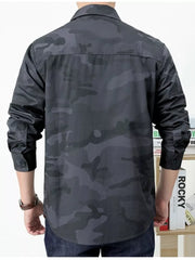 Men's Plus Size Camouflage Print Long Sleeve Shirt in Army Green, alternate angle