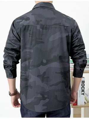Men's Plus Size Camouflage Print Long Sleeve Shirt in Army Green, alternate angle