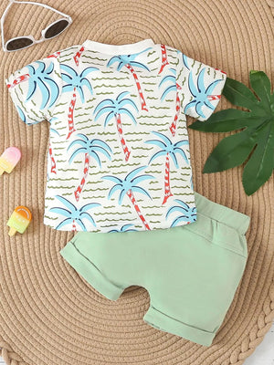 Children's Palm Tree Print T-shirt And Shorts Set in Caramel, editorial view