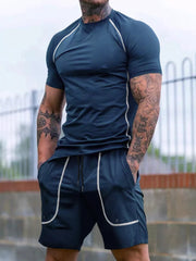 Men's Casual Short Sleeve T-shirt And Shorts Set in Black, view 15