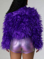Faux Fur Open Front Cropped Outerwear in Red, view 12