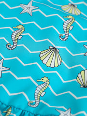 Blue cotton blend cami and shorts set with seahorse and shell print