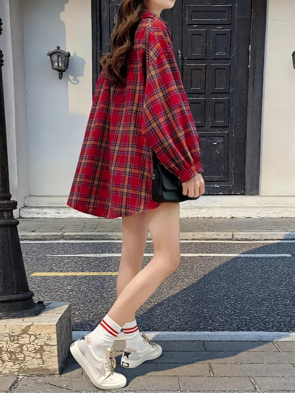 Plaid Button Up Long Sleeve Shirt, fit detail
