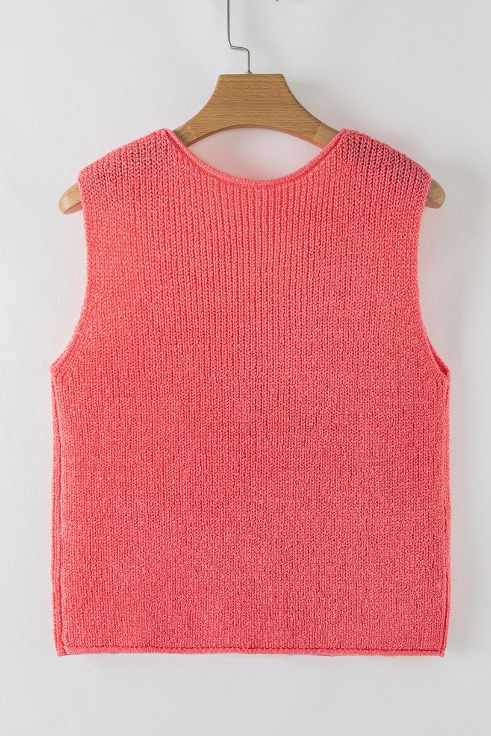 Burnt Coral knit tank top with a textured weave and crew neckline.