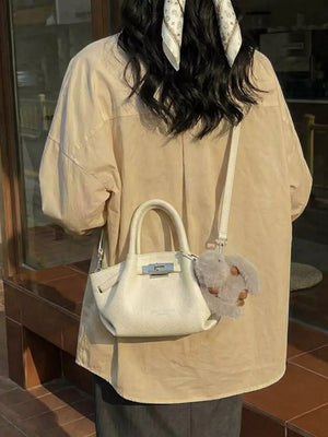 Top Handle Leather Crossbody Bag in Black, back view