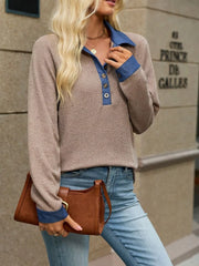 Button Detail Raglan Sleeve Top in Black with buttoned