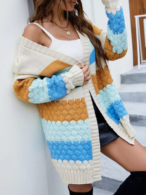 Chunky Knit Color Block Cardigan in Multicolor, model styling view