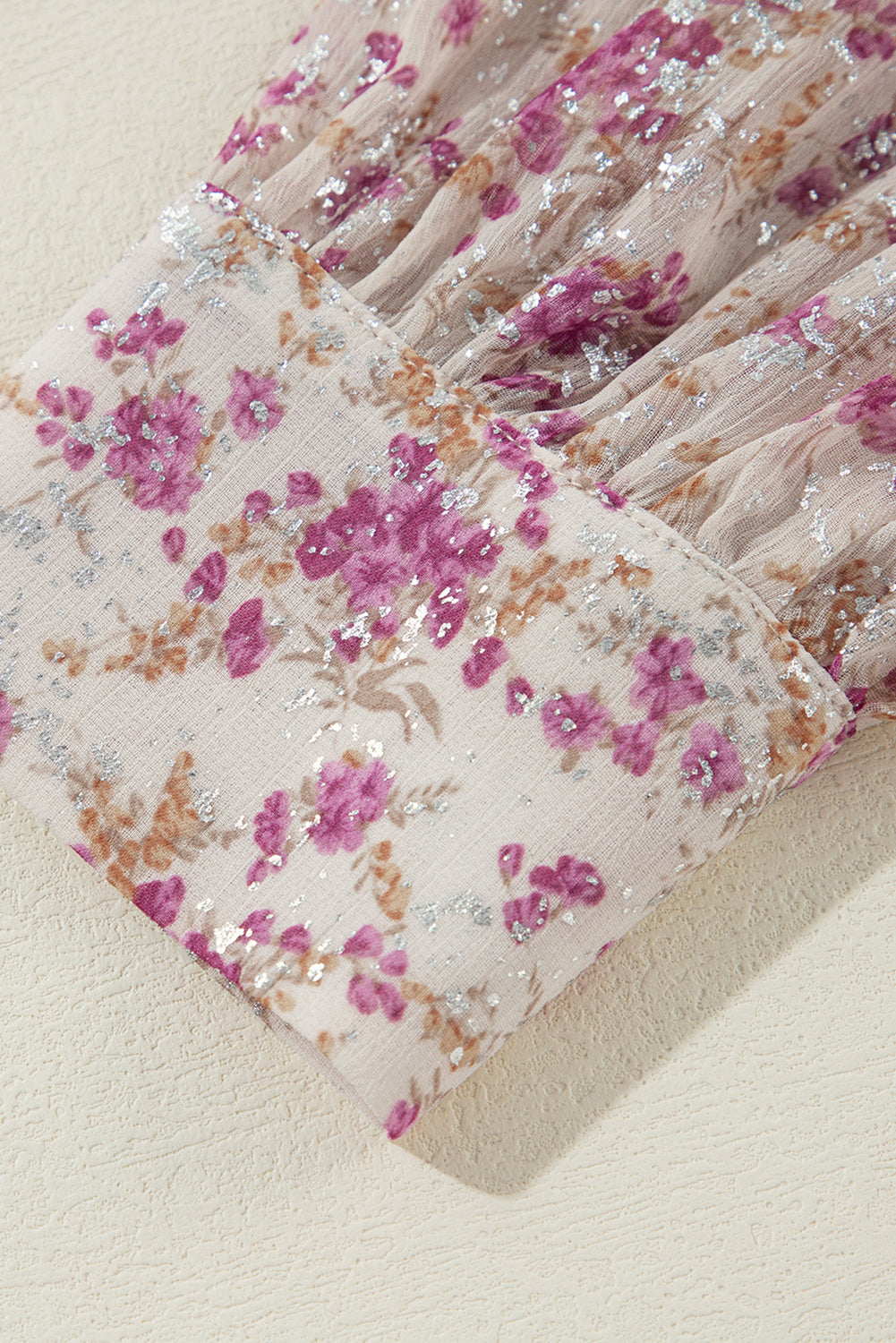 Sequin floral print relaxed fit blouse in dusty pink with metallic accents.