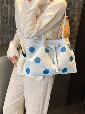 Polka Dot Medium Shoulder Bag in Pastel Blue, fabric detail