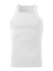 White ribbed tank top with square neckline and wide straps