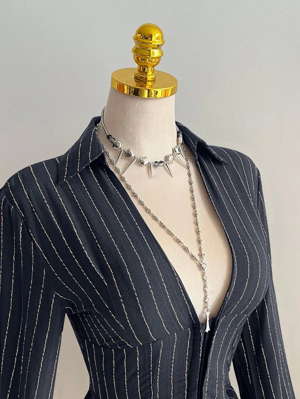 Striped Long Sleeve Fitted Blouse, side view
