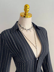 Striped Long Sleeve Fitted Blouse, side view