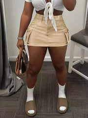 Cargo Pocket Mini Skirt in Khaki, fabric detail