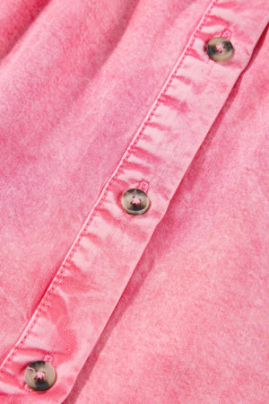 Acid wash pink shirt dress with button detail