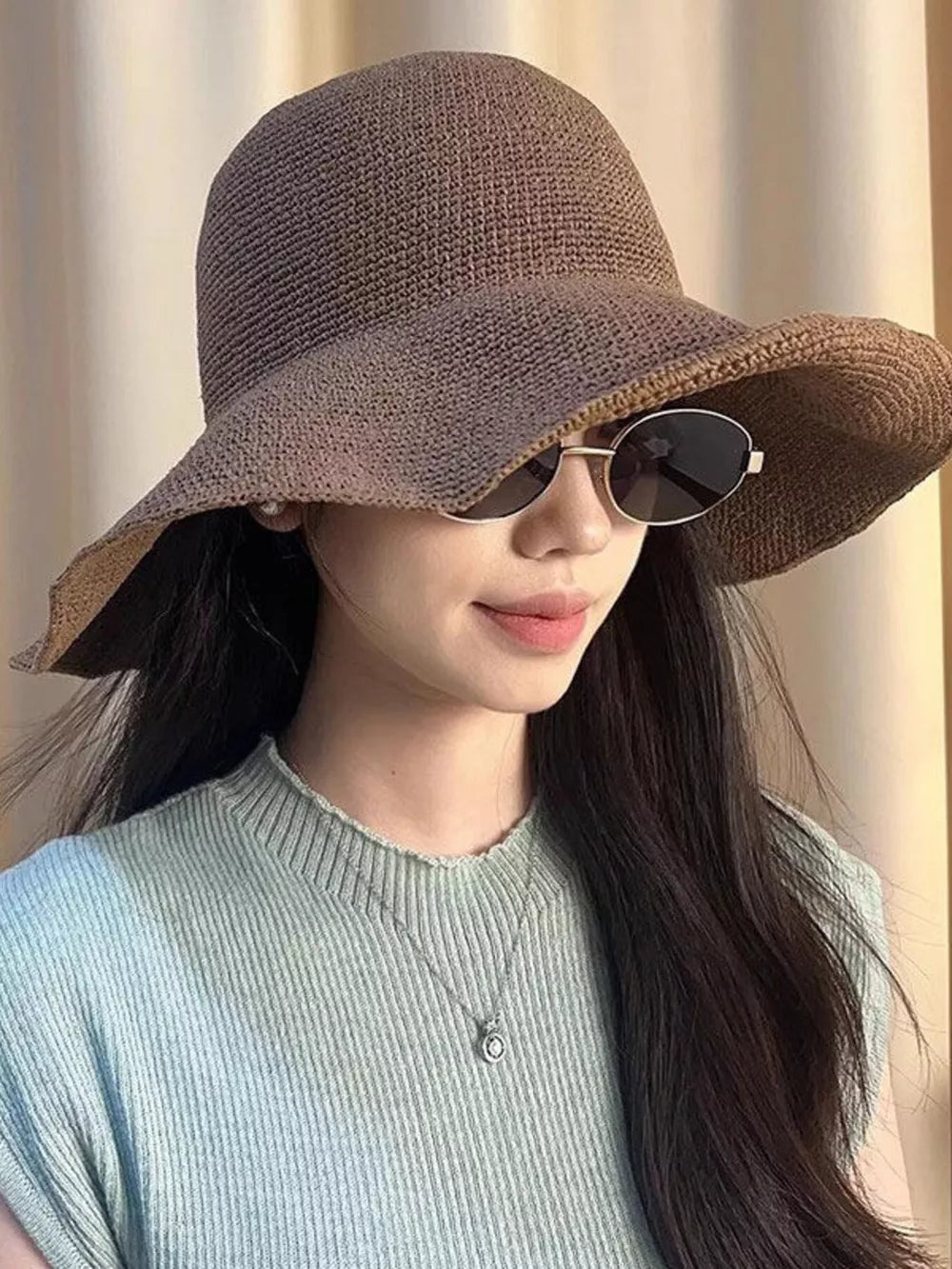 Wide Brim Cotton Sun Hat, close-up detail