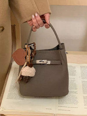 Lock Detail Crossbody Bag in Elephant Gray, fabric detail